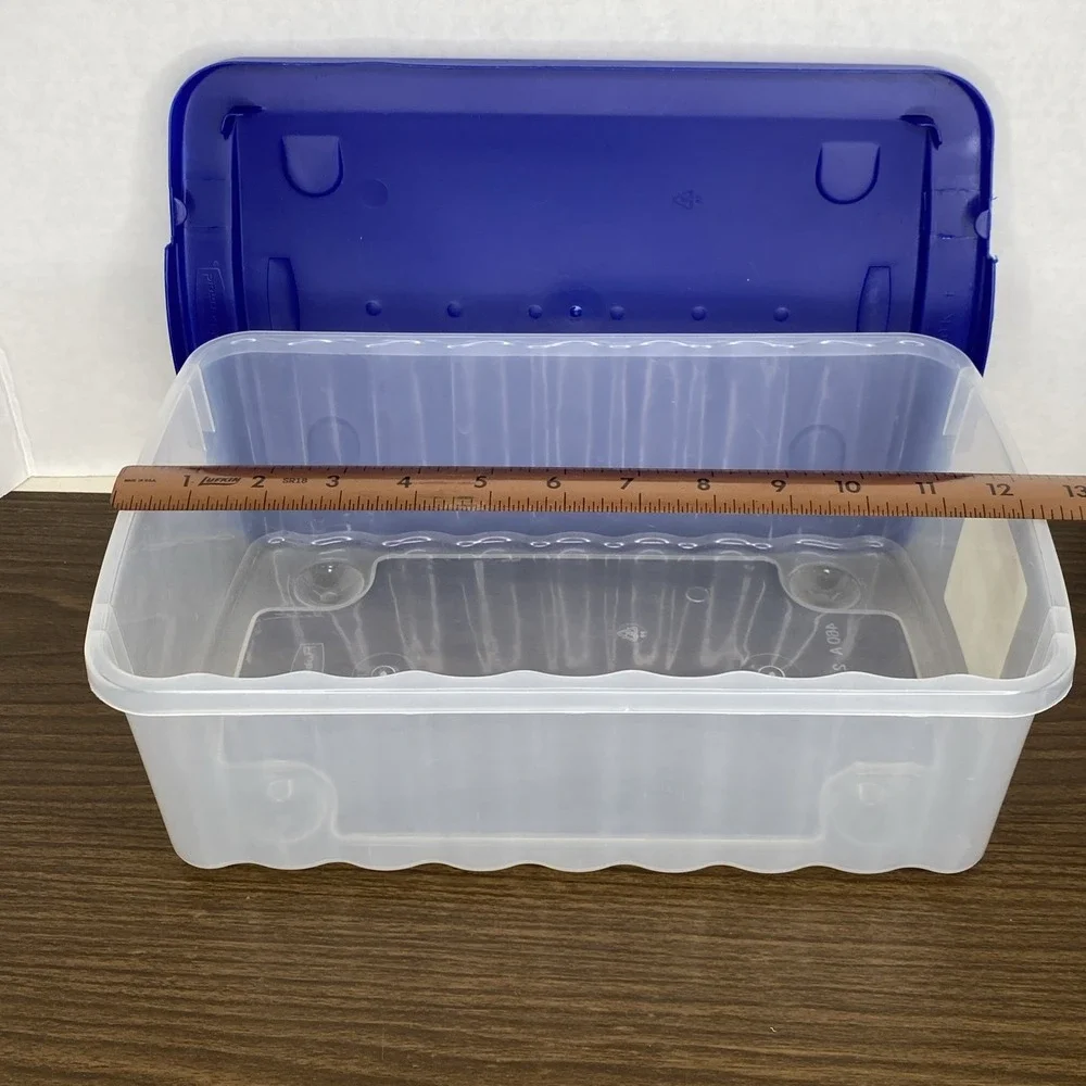 Vtg 2002 Rubbermaid Classic Clears Storage Box #5805 5.6qt/5.28L w Blue Lid